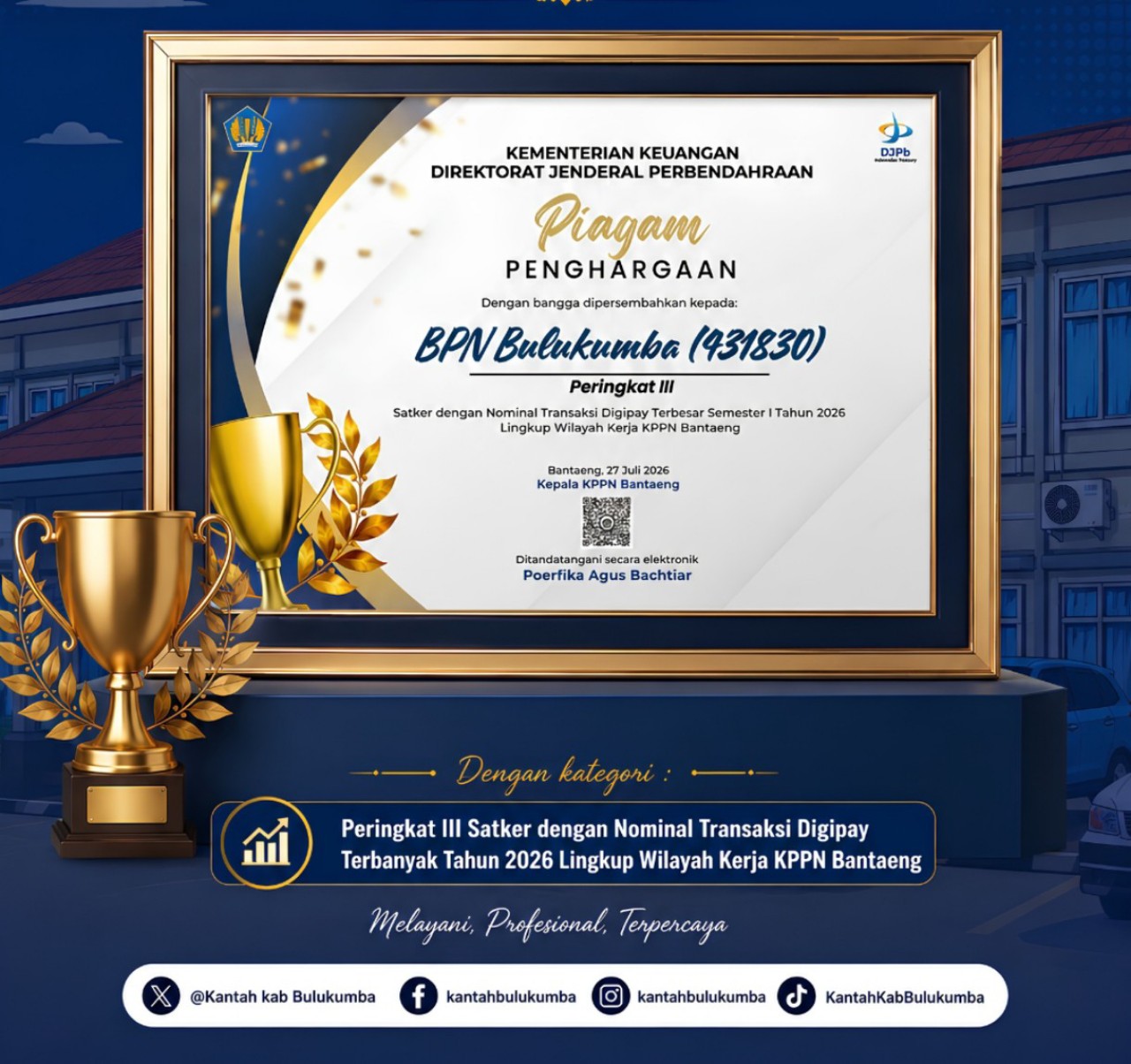 BPN Bulukumba Borong Tiga Penghargaan KPPN Bantaeng Semester I 2026